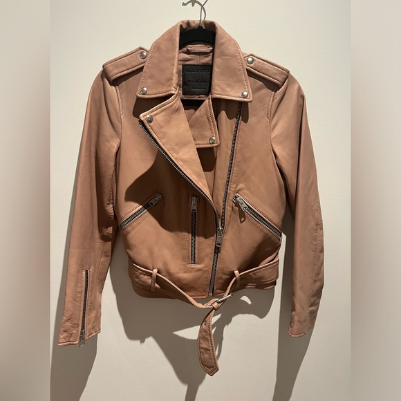 All Saints Nude Blush Leather Biker Jacket size 4 - Picture 3 of 6